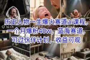 历史人物一生爆火赛道ai课程，一个月爆粉40w，蓝海赛道，可过伙伴计划，收益可观-麦资源网
