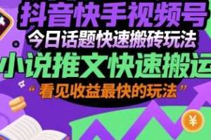 抖音快手视频号今日话题快速搬砖玩法，小说推文快速搬运，看见收益最快的玩法-麦资源网