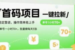 首码一键拉新项目，稳定靠谱，操作简单易上手，单号一小时70+，批量做每天5张【揭秘】-麦资源网