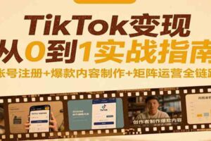 TikTok变现从0到1实战指南：账号注册+爆款内容制作+矩阵运营全链路-麦资源网