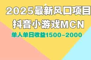 （15393期）DY小游戏MCN广告2025最新打法单人单日收益1500-2000背靠大平台新手小白…-麦资源网