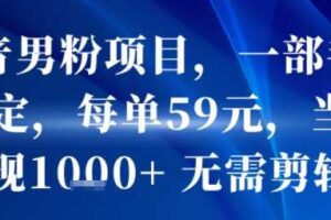 抖音男粉项目，一部手机搞定，每单59米，当天变现1k+  无需剪辑-麦资源网
