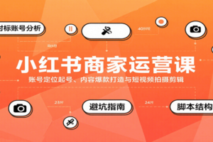 小红书商家运营课，账号定位起号、内容爆款打造与短视频拍摄剪辑-麦资源网