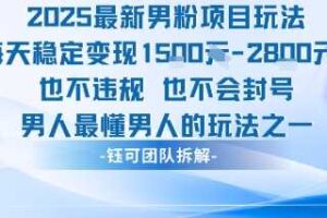 2025最新男粉项目玩法每天变现1k+也不违规也不会封号男人最懂男人的玩法-麦资源网