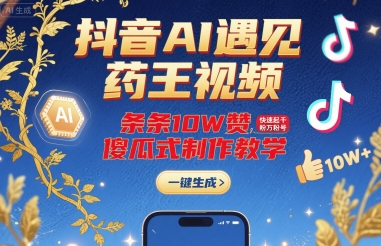 抖音AI遇见*王视频，条条10W赞，快速起千粉万粉号，傻瓜式制作教学