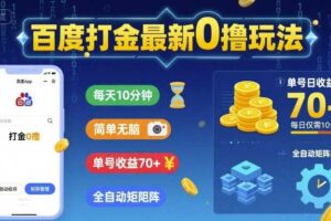 百度打金最新0撸玩法，每天10分钟，简单无脑，单号收益70+，全自动矩阵挂G【揭秘】-麦资源网