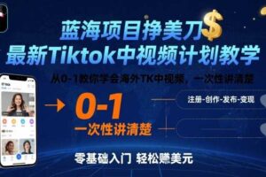 蓝海项目挣美刀，最新Tiktok中视频计划教学，从0-1教你学会海外TK中视频，一次性讲清楚-麦资源网