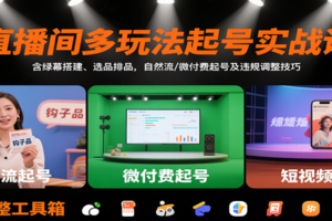 直播间多玩法起号实战课：含绿幕搭建、选品排品，自然流/微付费起号及违规调整技巧-麦资源网