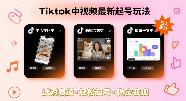 Tiktok中视频*起号玩法，想要日入百刀，做好这几个赛道就可以了