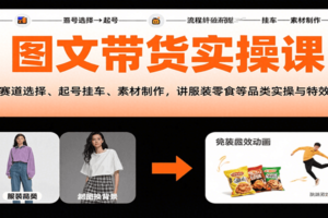 图文带货实操课，含赛道选择、起号挂车、素材制作，讲服装零食等品类实操与特效技巧-麦资源网