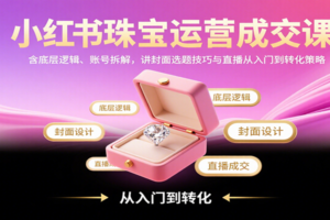 小红书珠宝运营成交课：含底层逻辑、账号拆解，讲封面选题技巧与直播从入门到转化策略-麦资源网