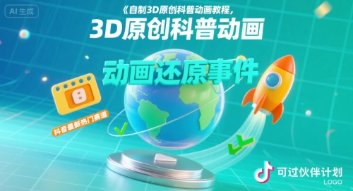 自制3D原创科普动画教程，动画还原事件，抖音*热门赛道，可过伙伴计划