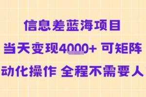 信息差蓝海项目当天变现多张 可矩阵自动化操作 全程不需要人工-麦资源网