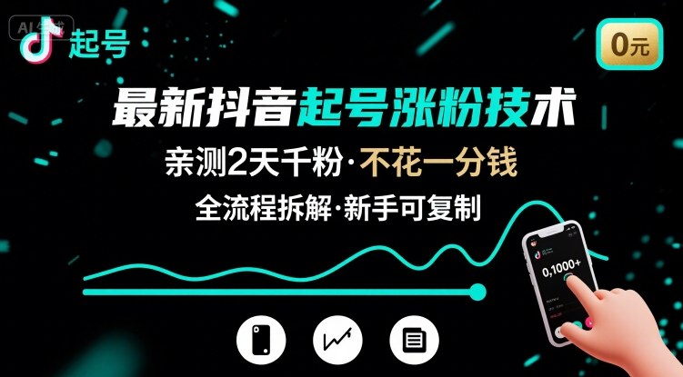 *抖音起号涨粉技术，亲测2天千粉，不花一分钱，全流程拆解