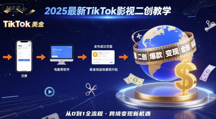 2025年*TikTok影视二创教学，从注册到发布撸美金全流程，跨境变现新机遇