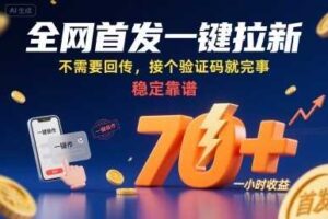 全网首发一键拉新项目，不需要回传，接个验证码就完事，稳定靠谱，一小时收益70+【揭秘】-麦资源网