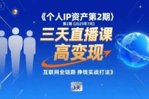 个人IP资产第2期【2025年7月】三天直播课，​小团队高变现，互联网全链路挣钱实战打法-麦资源网