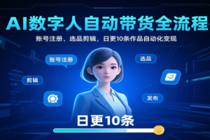 AI数字人自动带货全流程：账号注册、选品剪辑，日更10条作品自动化变现-麦资源网