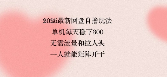 2025*网盘自撸玩法，单机每天稳下3张，无需流量和拉人头，一个人就可轻松矩阵，*独一份【揭秘】