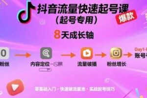 抖音流量快速起号课（起号专用），8天带你做爆自己的账号-麦资源网