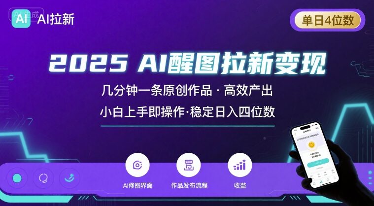 2025*AI醒图拉新，几分钟一条原创作品，单日收入4位数，小白也能上手操作