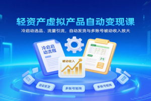 轻资产虚拟产品自动变现课，冷启动选品、流量引流，自动发货与多账号被动收入放大-麦资源网