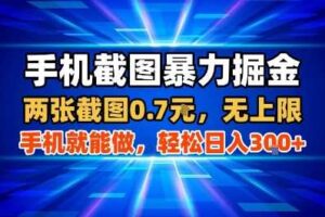 手机截图暴力掘金，两张截图0.7米，一部手机就能做，轻松日入3张+【揭秘】-麦资源网