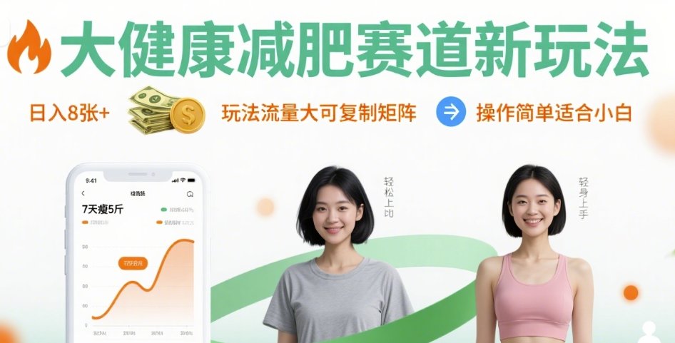 大健康*赛道新玩法日入8张，玩法流量大可复制矩阵，操作简单适合小白
