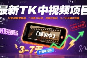 最新TK中视频项目，Tk影视解说赛道，搬运二创暴力起号，流量非常猛，3-7天开通中视频-麦资源网