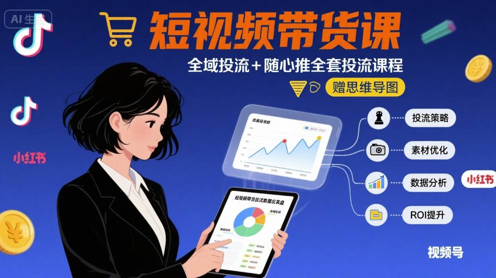 *短视频带货课，全域投流+随心推全套投流课程+思维导图