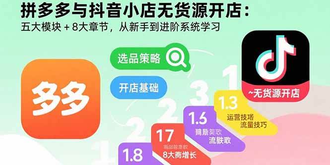 图片[1]-（15805期）拼多多与抖音小店无货源开店：五大模块+8大章节，从新手到进阶系统学习