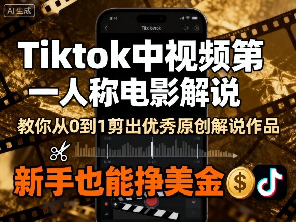 Tiktok中视频*人称电影解说，教你从0到1剪出一个*的原创解说作品，新手也能挣美金