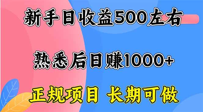 图片[1]-（16132期）新手日收益500+ 正规项目 长期可做