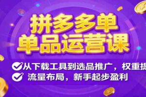 拼多多单品运营课，从下载工具到选品推广，权重提升、流量布局，新手起步盈利-麦资源网