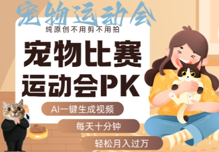 AI一键生成宠物比赛运动会PK视频，纯原创不用剪不用拍，每天*钟，轻松月入过1W+