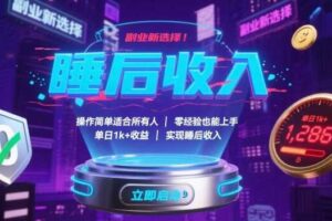 副业新选择！操作简单适合所有人，零经验也能上手，单日1k+收益，实现睡后收入【揭秘】-麦资源网