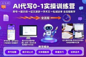 AI代写0-1实操训练营，从养号、提示词、征文演讲、学术文，到私域谈单的全流程教学-麦资源网