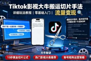Tiktok影视大牛搬运切片手法，详细玩法教程-麦资源网