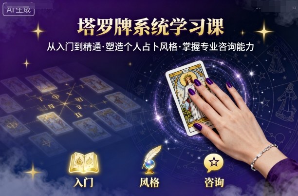 塔罗牌系统学习课，助你从入门到精通，塑造个人占卜风格，掌握*咨询能力