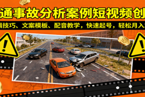 交通事故分析案例短视频创作，剪辑技巧、文案模板、配音教学，快速起号，轻松月入2w+-麦资源网