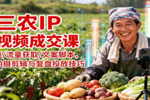 三农IP短视频成交课：定位/流量获取/文案脚本，掌握拍摄剪辑与复盘投放技巧-麦资源网