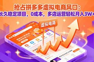 （16066期）抢占拼多多虚拟电商风口：长久稳定项目，0成本，多店运营轻松月入3W+-麦资源网
