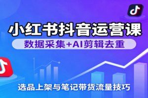 小红书抖音运营课：数据采集+AI剪辑去重，选品上架与笔记带货流量技巧-麦资源网