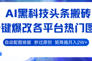 AI黑科技头条搬砖，一键爆改各平台热门图文 自动配图排版，秒过原创！矩阵搞月入2W+-麦资源网