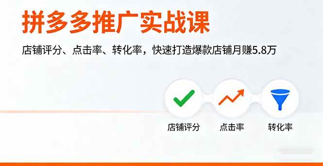 图片[1]-（16115期）拼多多推广实战课，店铺评分、点击率、转化率，快速打造爆款店铺月赚5.8万