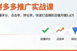 （16115期）拼多多推广实战课，店铺评分、点击率、转化率，快速打造爆款店铺月赚5.8万-麦资源网