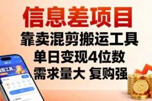 信息差项目,靠卖混剪搬运工具,单日变现4位数,需求量大,复购强,操作简单,几分钟一条视频-麦资源网