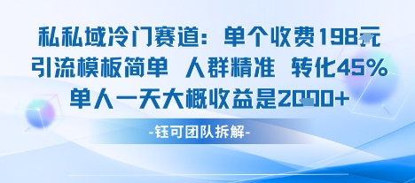 私域冷门赛道单个收费198米引流模板简单人群* 45%的转化率单人一天大概收益多张