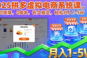 （16088期）2025拼多多虚拟电商系统课，可矩阵，0成本，长久稳定，轻松月入1-5W-麦资源网