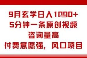 9月玄学日入1k+玩法，5分钟一条原创视频，咨询量高，付费意愿强，风口项目-麦资源网